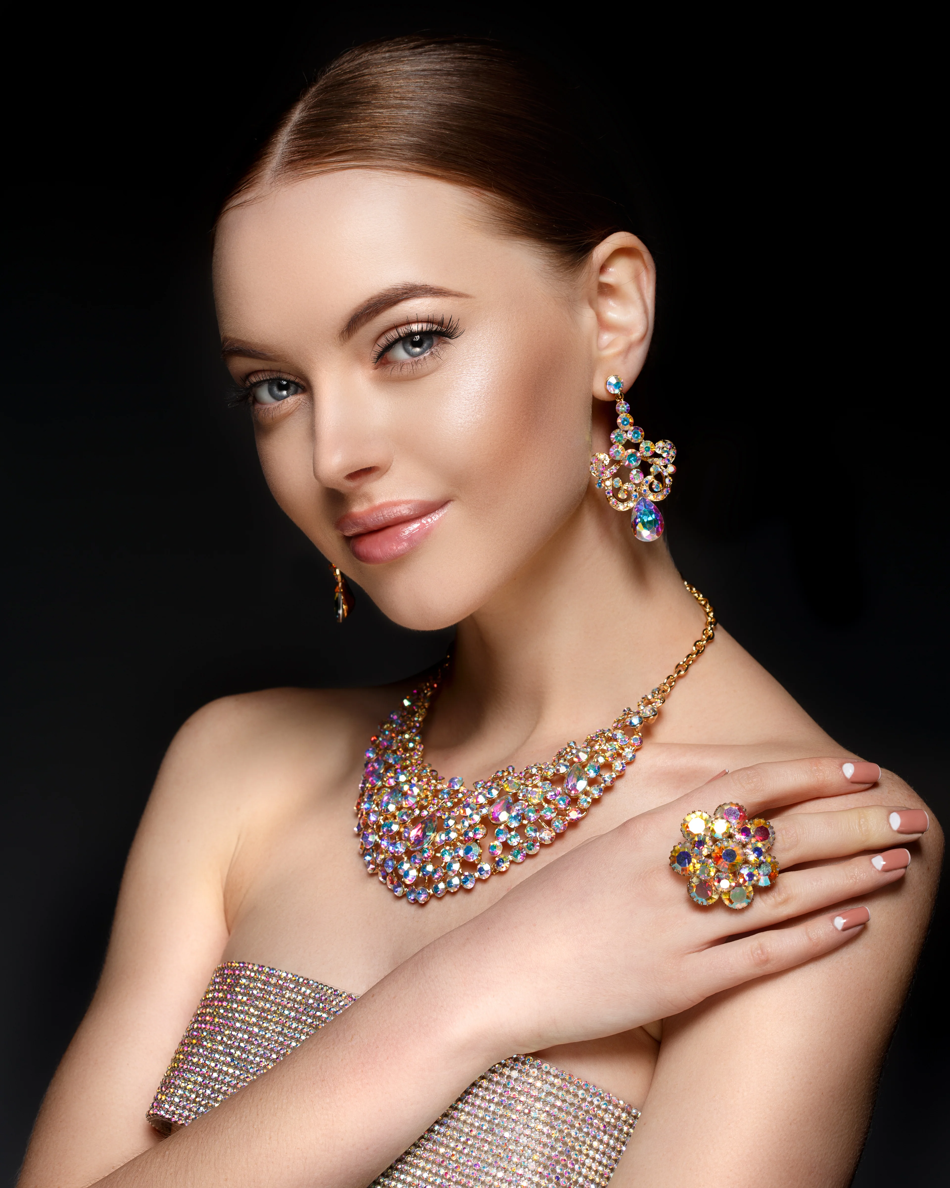 Close-up of fine jewelry showing the detail a jewelry retoucher works on