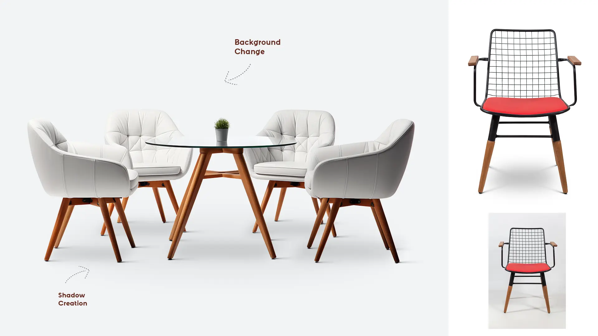 Furniture clipping path service for chairs tables sofas and homewares, clean deep etch cutouts with accurate edges ready for eCommerce catalogs and product listings