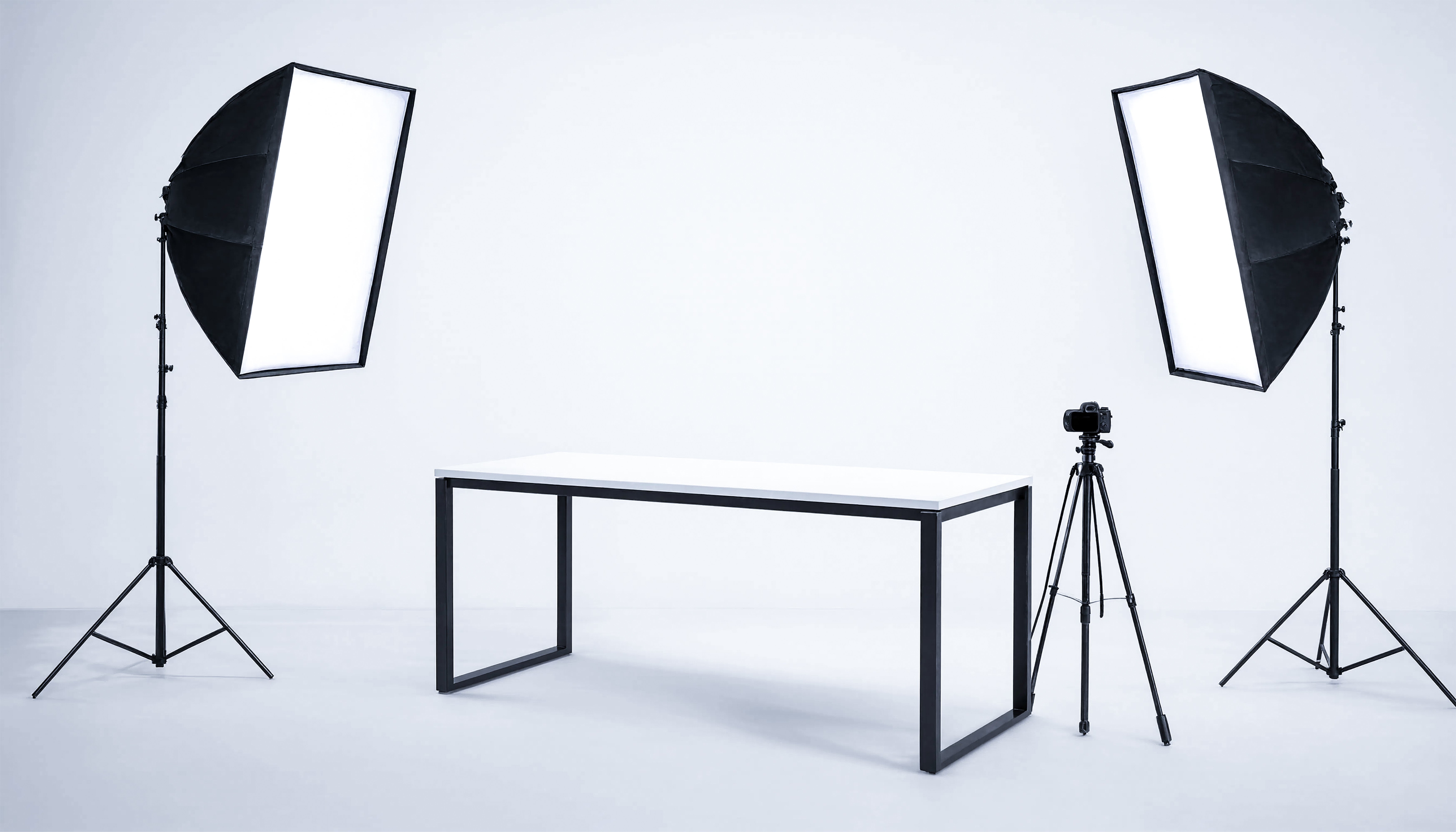 Ecommerce photo editing service starting from a product photography studio with white seamless background