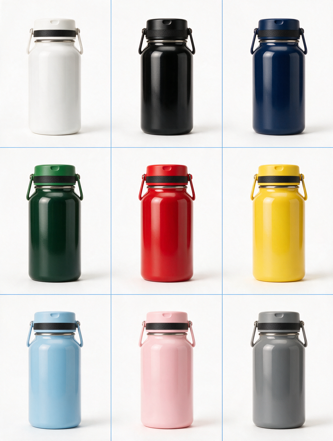 Grid of product images with identical margins, shadows and pure white backgrounds