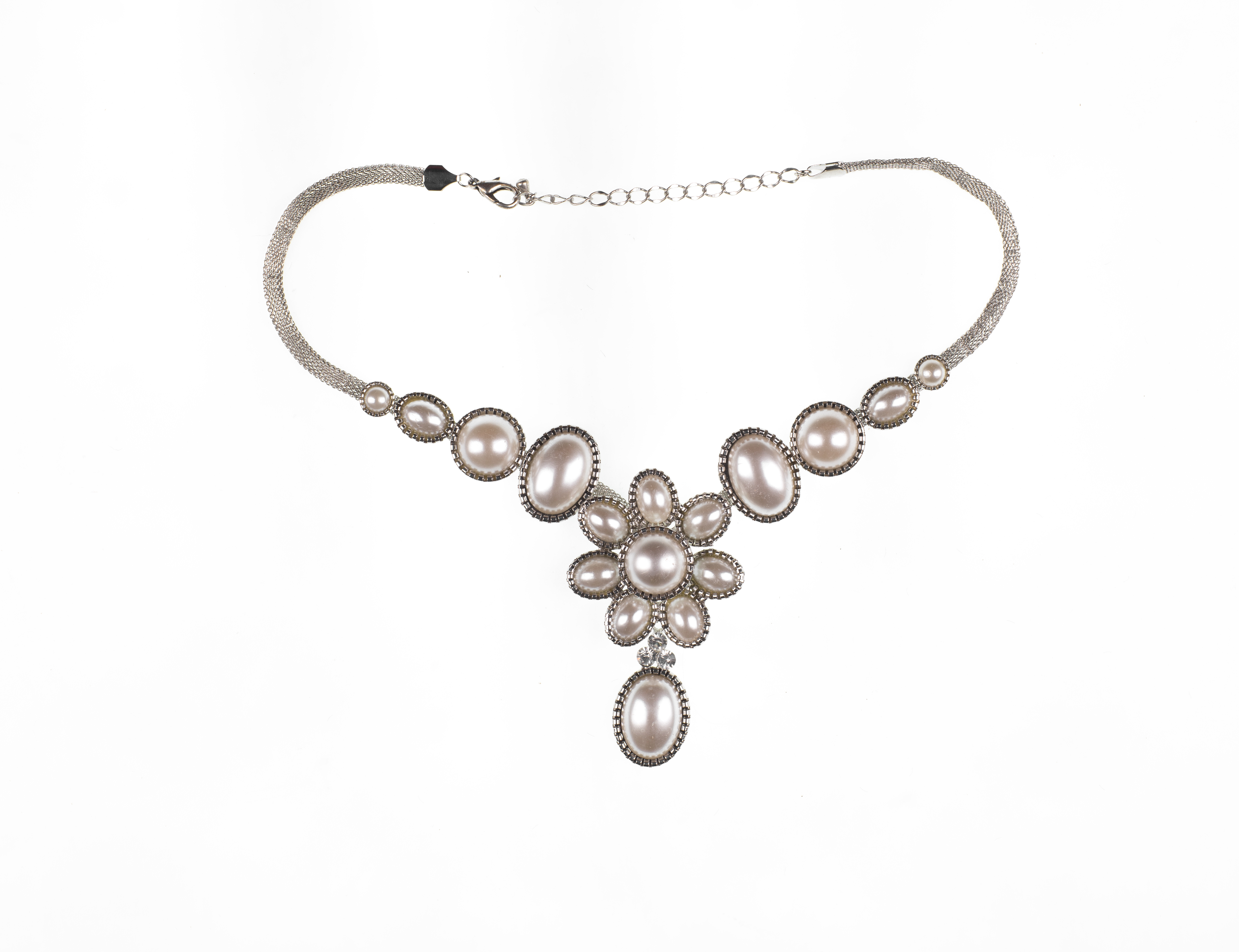 Pearl necklace on a pure white background