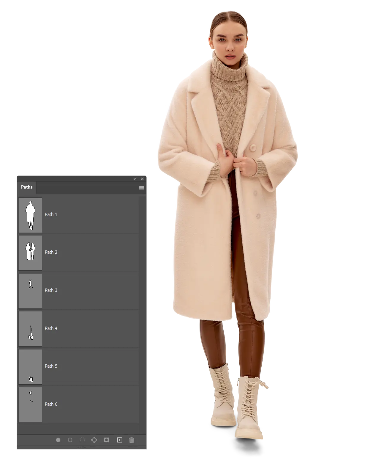 Professional photo retoucher working on multi clipping path editing