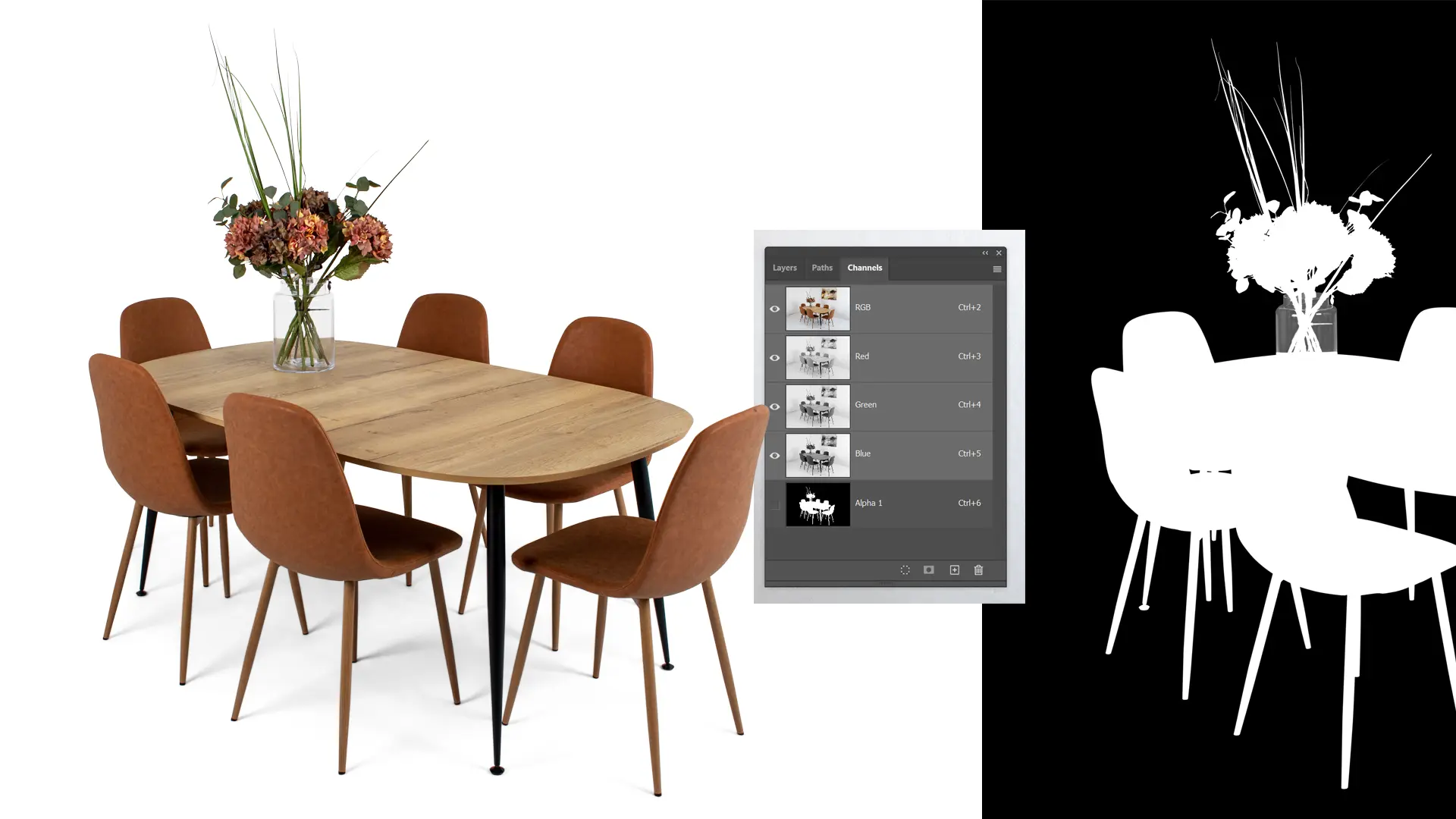 Photoshop alpha masking for product images with precise soft edges and transparency control