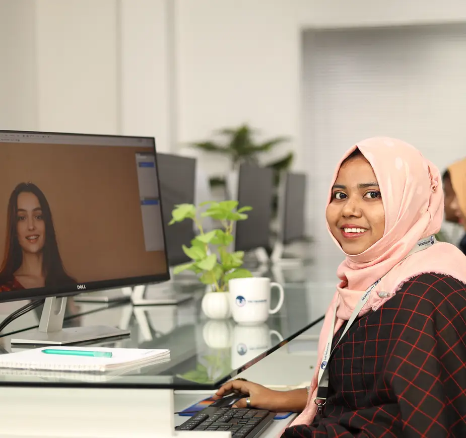 Photoshop masking production workflow showing same day delivery and consistent batch quality